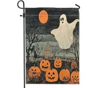 Drapeaux vintage d'Halloween fantômes de jardin 30,5 x 45,7 cm double face pour extérieur, citrouilles effrayantes en toile de jute, drapeaux fantômes pour jardin, petite maison, décoration extérieure