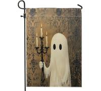 Drapeaux vintage d'Halloween fantômes de jardin 30,5 x 45,7 cm double face pour l'extérieur, bougies effrayantes et effrayantes en toile de jute, drapeaux fantômes pour jardin, petite maison
