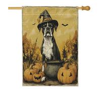 Drapeaux vintage d'Halloween pour maison de chien, 71 x 101,6 cm, double face pour extérieur, chaudron de sorcière, chiot en toile verticale, drapeau imprimé rétro pour cour