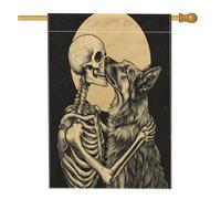 Drapeaux vintage d'Halloween pour maison de chien berger allemand, 71,1 x 101,6 cm, double face pour extérieur, tête de mort effrayant, chiot gothique standard, drapeaux verticaux en toile pour la