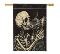 Drapeaux vintage d'Halloween pour maison de chien bouledogue français, 71,1 x 101,6 cm, double face pour extérieur, tête de mort effrayant, chiot gothique standard, drapeaux verticaux en toile pour