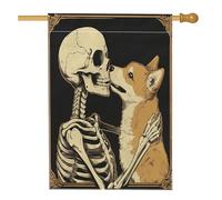 Drapeaux vintage d'Halloween Shiba Lnu pour maison de chien, 71,1 x 101,6 cm, double face pour extérieur, tête de mort effrayant, chiot gothique standard, drapeaux verticaux en toile pour maison
