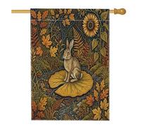 Drapeaux vintage en forme de lapin d'automne pour l'avant de la cour arrière 71 x 101,6 cm double face pour l'extérieur, esthétique, forêt d'automne, feuille de lotus, drapeau imprimé pour la maison