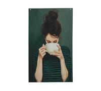 Drapeaux vintage esthétiques pour femme buvant du café, 9,5 x 1,5 m, bannière de vœux avec œillets, décoration d'intérieur et d'extérieur