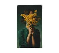 Drapeaux vintage esthétiques pour femme - Fleurs jaunes - 0,9 x 1,5 m - Avec œillets - Décoration d'intérieur ou d'extérieur