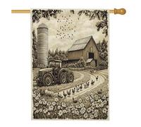 Drapeaux vintage pour poulailler - 71,1 x 101,6 cm - Double face pour extérieur, paysage de ferme de campagne - Drapeaux standard en toile de jute - Décoration extérieure