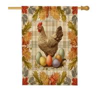 Drapeaux vintage pour poulailler d'automne - 71,1 x 101,6 cm - Double face pour l'extérieur - Toile verticale à carreaux d'automne - Drapeau imprimé de la ferme avant de la cour