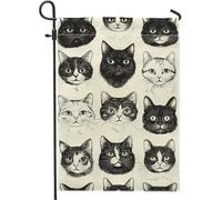 Drapeaux Visages de chat noir et blanc, félin mignon avec œillets Suspendus Fanion Décoratifs Drapeau pour Maison Célébration 30x45cm
