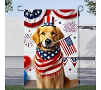 Drapeaux Welcome 4 Juillet Golden Retriever Dog Patriotic America Usa Pet 30X45Cm Drapeau De Bienvenue Double Face Résistant Aux Intempéries Décoration Bannière Pour Porte Clubs