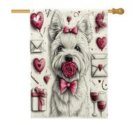 Drapeaux Westie pour maison de chien de Saint-Valentin 71 x 101,6 cm double face pour l'extérieur, amusant vintage en toile de lin vertical, drapeau imprimé pour la maison, amant, cour, arrière-cour