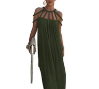 Draped Halterneck Backless Maxi Dress,Women's Sexy Spaghetti Strap Backless Maxi Dress,Casual Loose Vacation Dress (FR/ES, Alpha/Lettres, Taille Unique, Taille Normale, Taille Normale, Army Green)