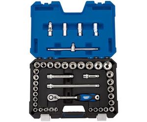 Draper 16453 Jeu de 41 douilles carrées 1/2" MM/AF Micro Chrome satiné Bleu