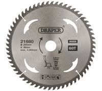 Draper 21680 Lame de Scie Circulaire au Carbure pour Bois, 250 x 30mm, 60T