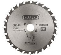 Draper 30648 TCT Multi-Usages Scie Circulaire Lame , 210 x 30mm, 24T