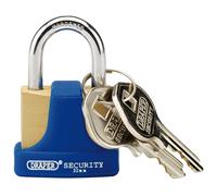 Draper 32mm Laiton Massif Cadenas 2 Clés Acier Trempé Manille Et Pare-Choc 64164