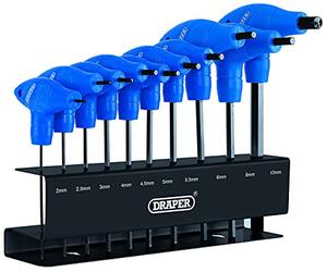 Draper 33869 Metric T-Handle Hexagon, Jeu d'Outils llen avec Crémaillère, 10 pièces