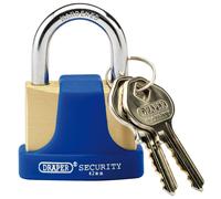 Draper 64165 42mm Laiton Massif Cadenas & 2 Clés W Acier Trempé Manille & Bumper