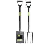 Draper Ensemble Fourche et Pelle de Jardin en Acier Carbone | Ensemble d'outils de Jardinage | Outils de Jardin à Long Manche | 83971, Vert/Noir