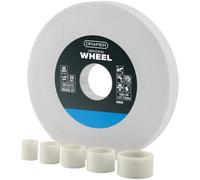 Draper Meule d'établi en oxyde d'aluminium 150 x 20 mm | Aiguiseur d'outils HSS grain 80 | 5 anneaux de réduction | Coupe à sec | Alésage de 31,75 mm | 99569