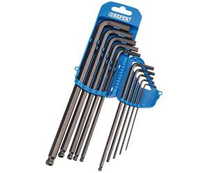 Draper Tbpl10 m/B Extra long métrique hexagonale et boule hexagonale de clés, Bleu, 10 pièces
