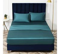 Draps ajusté Luxueux, Feuille de lit en Coton Coton tôle de Satin Couvre lit netteur Protecteur de Matelas Non Glissant pour Double King-Light_Blue_90cmx200cm * 20cm