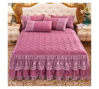 Draps de lit, Couvercle de Matelas, vilette en vivet en Velours matelassé Jupe à lit épaissison Dentelle Chaude draps de lit King Size Couvre-lit Matelas Couvercle de Matelas en 3 pièces.