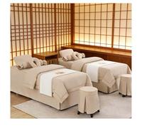 Draps de lit de massage en coton et lin haut de gamme, couvre-lit épais pour salon de beauté, linge de lit doux par fumigation, jupe de lit et taie d'oreil Beige Square bedside 190*80cm (74.8*31.5in)
