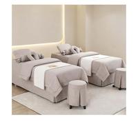 Draps de lit de massage en coton et lin respirant, couvre-lit de luxe pour salon de beauté, ensemble de housse de lit de spa doux avec taie d'oreiller Light Brown Square bedside 185*80cm(72.8*31.5in）