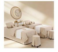 Draps de lit de massage en coton et lin respirant, couvre-lit de luxe pour salon de beauté, ensemble de housse de lit de spa doux avec taie d'oreiller, hous Beige Square bedside 185*80cm(72.8*31.5in）