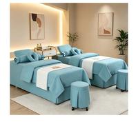 Draps de lit de massage en coton et lin respirant, couvre-lit de luxe pour salon de beauté, ensemble de housse de lit de spa doux avec taie d'oreiller, h Sky Blue Square bedside 180*60cm(70.8*23.6in)