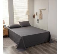 Draps de lit en coton pleine grandeur, Respirant et Doux pour la peau, Sans taies d'oreiller (200x230cm, gris foncé)