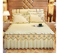 Draps de lit, housse de matelas, ensemble de 3 pièces, drap de lit matelassé épais, couvre-lit en dentelle à volants, décoration de chambre à coucher, housse de protection de matelas + 2 taies d'oreil