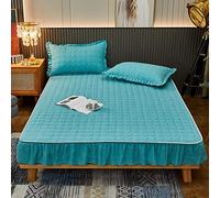 Draps de lit pour lit double, en coton délavé, matelassé, couvre-matelas épais pour chambre à coucher, appartement, orange, 150 x 200 cm (vert pois, grand lit, 180 x 220 cm)