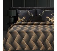 Draps de satin 160x200 Victoria 12 noir feuille d'or géométrique Collection limitée Eurofirany