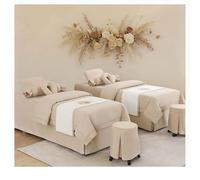 Draps de table de massage en coton et lin de haute qualité, housse de lit de beauté épaisse 4 pièces, parure de lit spa avec taie d'oreiller, jupe de lit, Beige Square bedside 190*80cm (74.8*31.5in)