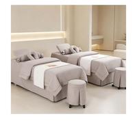 Draps de table de massage en mélange de coton et de lin doux, couvre-lit de beauté de luxe 4 pièces, ensemble de housse de lit de spa respirant avec taie d Beige Square bedside 190*80cm (74.8*31.5in)