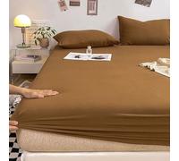 Draps Deep Pocket - Drap-Housse Simple - 90x200 Cm - Profondeur 25 Cm - Lit en Bambou De Couleur Unie, Brown, Super King (180x220cm)