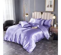 Draps Housse 140x190,Parure De Lit ComplèTe En Satin De Soie, Drap De Housse De Couette 2 Taies D'Oreiller, Parure De Lit En Soie, Housse De Couette Facile D'Entretien Avec Fermeture éClair, Taie D'O