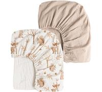 Draps Housse Bebe, Lot de 2 Protégé Matelas en Mousseline de Coton Doux et Respirante Draps Cododo avec Élastique Double Draps de Berceau pour Matelas Ovale et Rectangulai 80 * 40cm