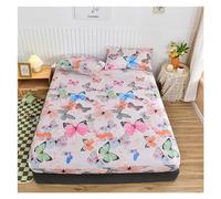 Draps Housse Imprimés Drap-Housse Double avec Housse élastique imprimée de Fleurs Bleues, Matelas réactif en Lin Simple/Queen/King, 180(Color 4,Full138x190x30cm)