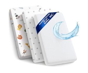 Draps Housse Poussette Bord élastique Lot de 3 Protège Matelas imperméable | imperméable avec bord élastique 55x90 cm 2x Drap housse Bébé pour lit d'appoint cododo berceau couffin Safari blanc