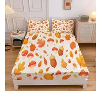 Draps Housses 120x190cm Poche de 30 cm pour 1 Personnes, Champignons Feuilles d'automne Plantes de Dessin animé Parure de Lit 3 pièces Microfibre Brossé Doux, Crème Résistant Confortable Drap Housse