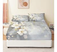 Draps-Housses 140 x 190 cm Composition Florale Fleurs de Cerisier Parure de lit imprimée pour Enfants et Adolescents Blanc Drap Housse Doux et Respirant
