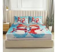 Draps-Housses 140 x 190 Housse Doux et Respirant Bonhomme de Neige de Noël Amour Coeur Parure de lit imprimée pour Enfants et Adolescents Drap Rouge Bleu