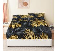 Draps-Housses 160 x 200 cm Feuilles De Jungle Tropicale Feuilles De Palmier Parure de lit imprimée pour Enfants et Adolescents Couleur Drap Housse Doux et Respirant