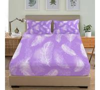 Draps Housses 80x160 cm Poche Profonde de 30 cm pour 1 Personnes, Impression de Plumes à L'Aquarelle Parure de Lit 3 pièces Microfibre Brossé Extra Doux, Violet Résistant Décoloration Drap Housse