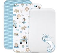 Draps Housses Cododo + 1 Alèse Protège Matelas Compatible Cododo Bébé - Drap Housse Cododo 100% Coton - Alèse 100% Imperméable (Safari Bleu, 90 X 55 Cm)