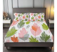 Draps Housses Imprimé Vert Olive, Matelas Bonnet 30 cm Microfibre Drap-Housse Feuilles Colorées Style Graffiti avec Une Rebord Élastique avec taies d'oreiller 90 x 190 cm