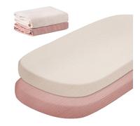 Draps Lit Poussette, Lot de 2 Draps Housse pour Poussette, Drap Housse pour Lit Enfan 100% Mousseline Cotont, Housse Matelas Poussette 80 x 40 Cm, Draps Housse Enfant pour Matelas Poussette Berceau