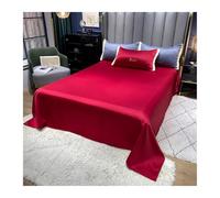 Draps Plats 2 Personnes 230x250cm Draps de lit d'été en Soie Glacée de Couleur Unie Drap de Dessus Super Doux Soyeux Lisse Respirant et Frais(Red,230x250cm+48x74cm x2)